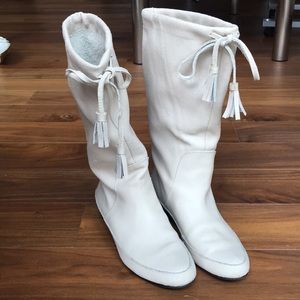 White leather boots